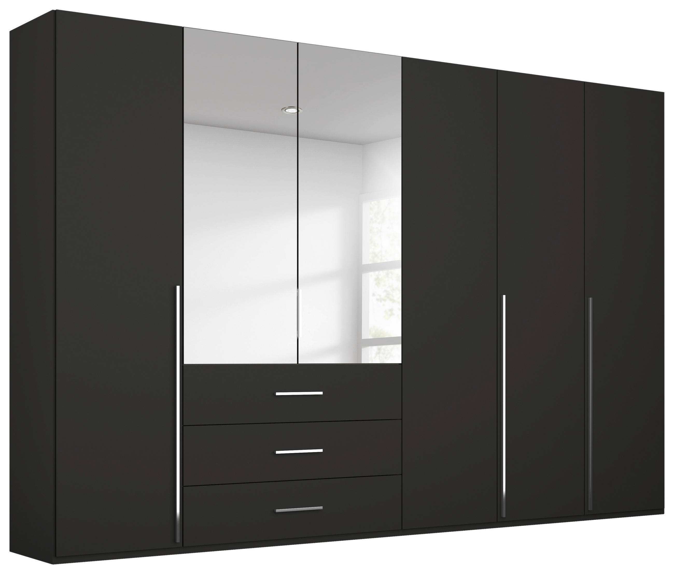 DREHTÜRENSCHRANK 301/223/60 cm,  in Schwarz, 6-türig  - Chromfarben/Schwarz, Design, Glas/Holzwerkstoff (301/223/60cm) - home24