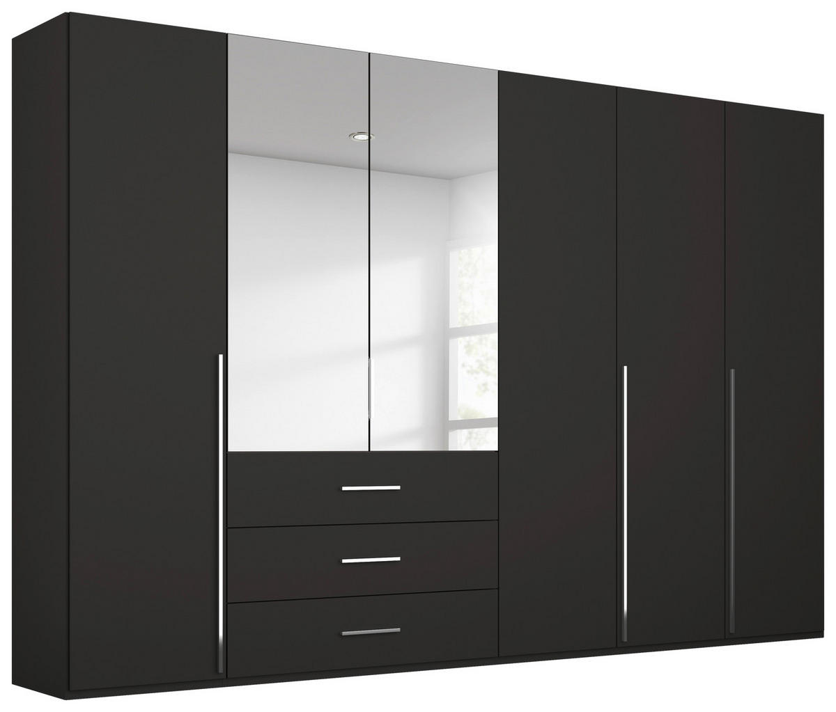 DREHTÜRENSCHRANK 301/223/60 cm,  in Schwarz, 6-türig  - Chromfarben/Schwarz, Design, Glas/Holzwerkstoff (301/223/60cm) - home24