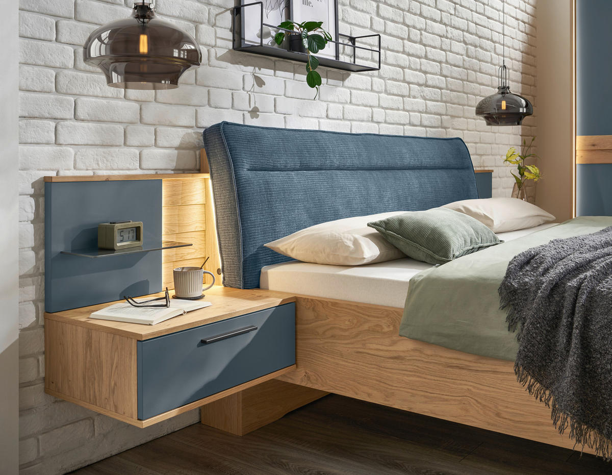 BETTANLAGE 180/200 cm  in Blau, Eichefarben  - Blau/Eichefarben, Design, Holz/Holzwerkstoff (180/200cm) - Dieter Knoll