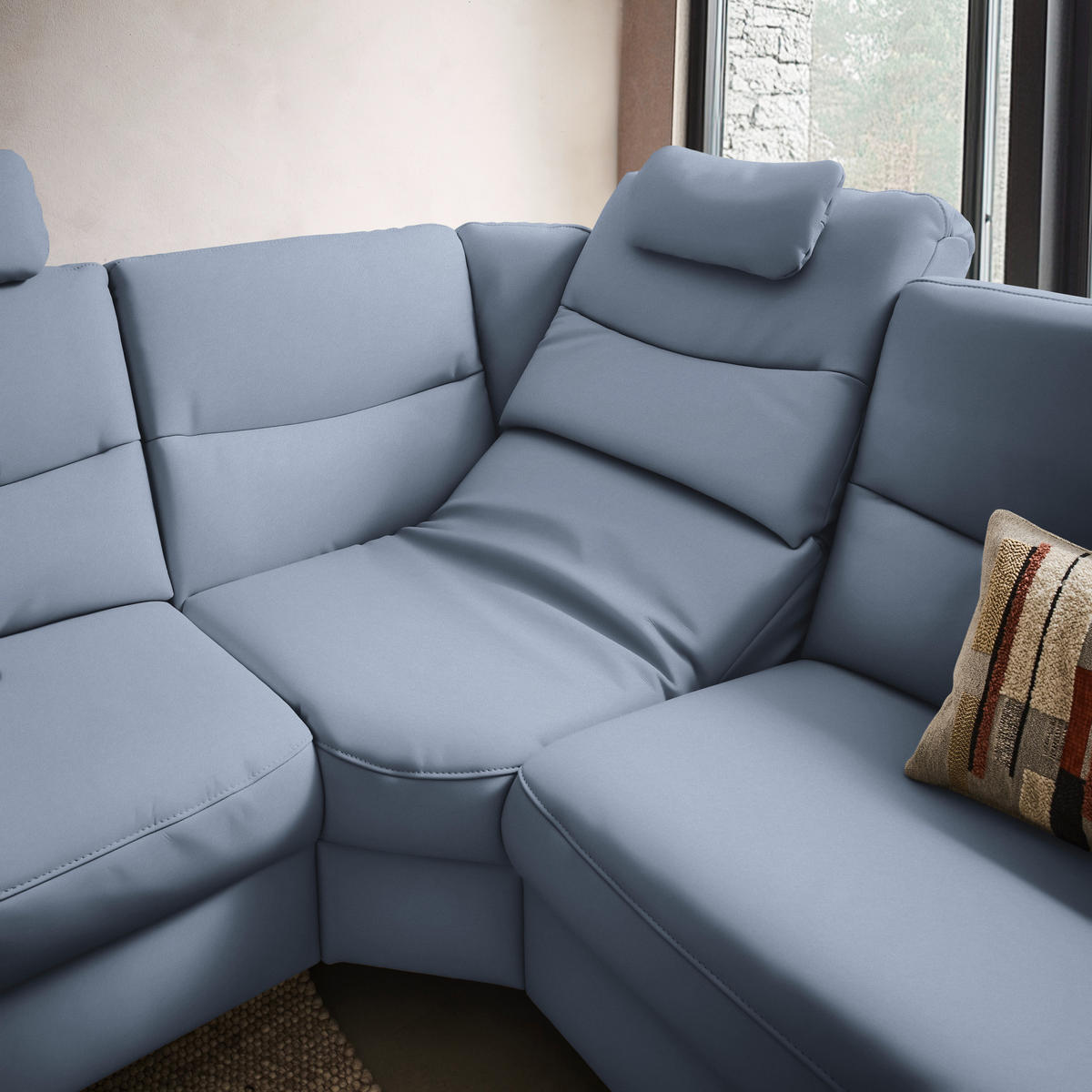 ECKSOFA in Echtleder Hellblau  249/280 cm  - Anthrazit/Hellblau, Design, Leder/Metall (249/280cm) - Himolla Komfortklass