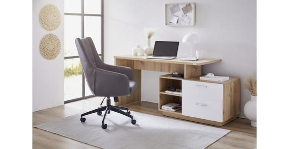 SCHREIBTISCH 166/65/75 cm in Weiß, Eiche Artisan - Silberfarben/Weiß, KONVENTIONELL, Holzwerkstoff/Kunststoff (166/65/75cm) - Xora