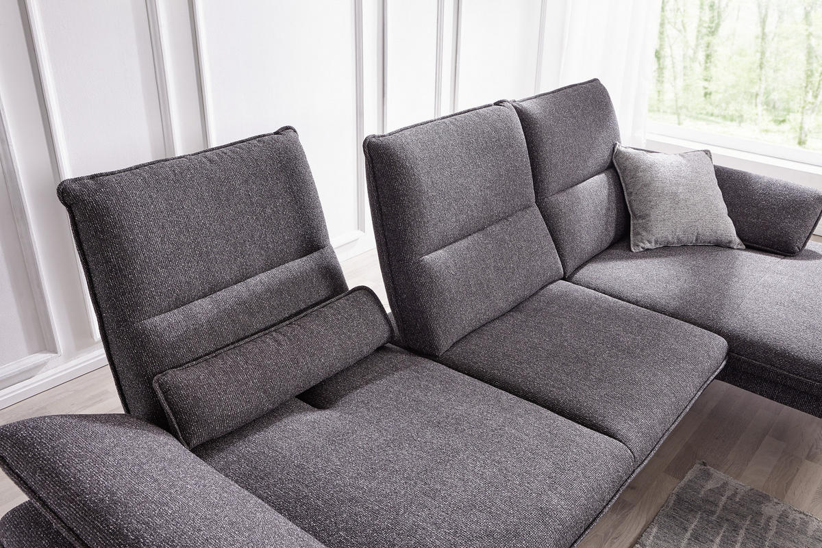 ECKSOFA in Webstoff Anthrazit  - Chromfarben/Anthrazit, Design, Textil (291/164cm) - Chilliano
