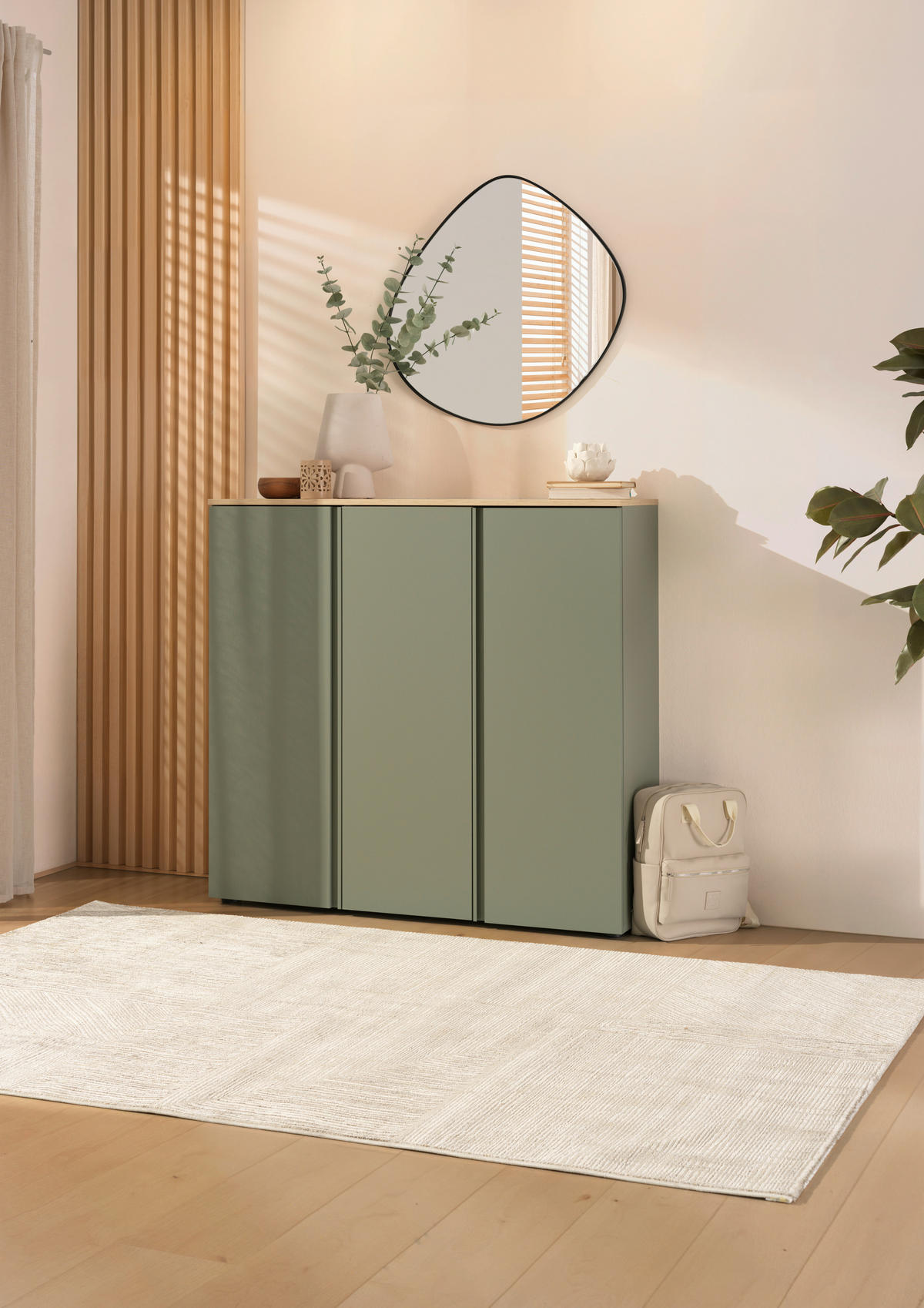 SCHUHSCHRANK Grün, Eichefarben  - Eichefarben/Schwarz, Design, Holzwerkstoff/Kunststoff (120,3/113,2/34cm) - Voleo