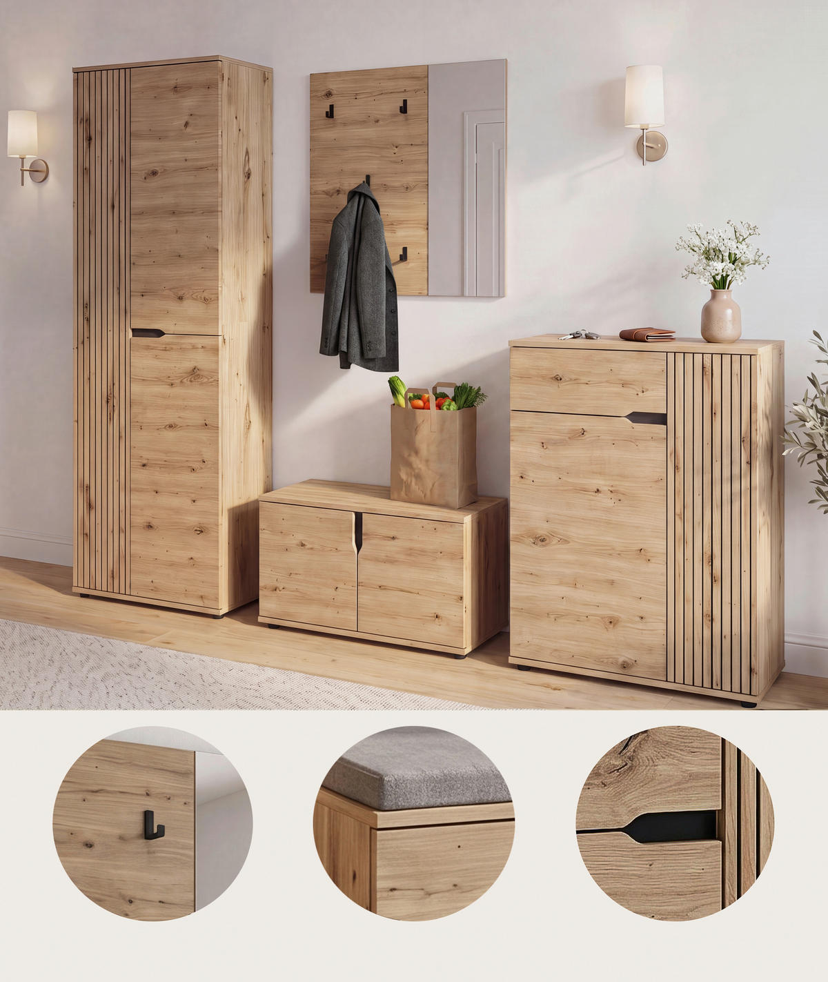 GARDEROBE 4-teilig  in 255/191/37 cm  - Eiche Artisan, Design, Holzwerkstoff (255/191/37cm) - MID.YOU