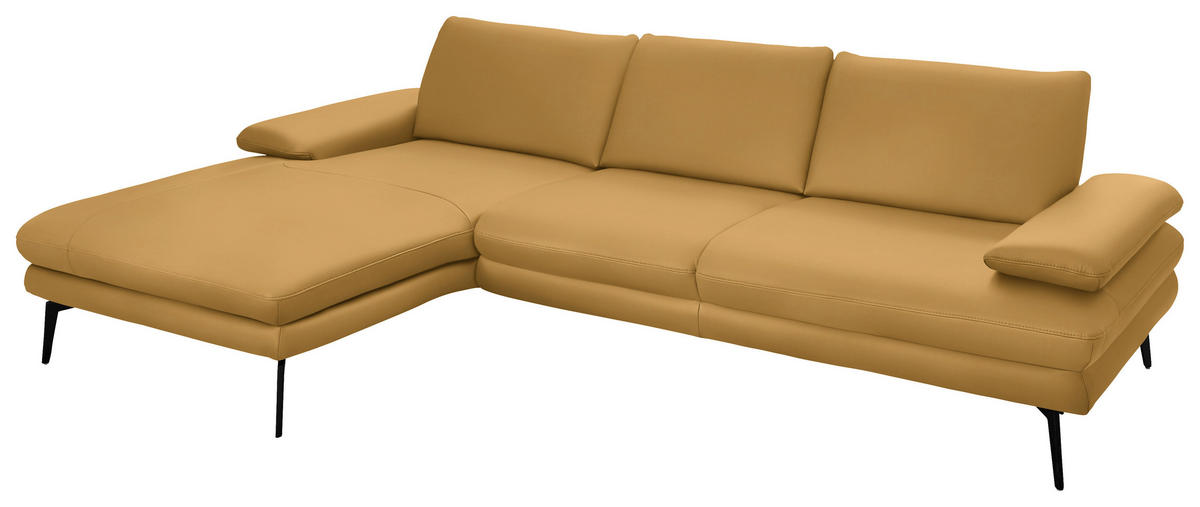 ECKSOFA in Echtleder Gelb  - Gelb/Schwarz, Design, Leder/Metall (180/310cm) - Dieter Knoll