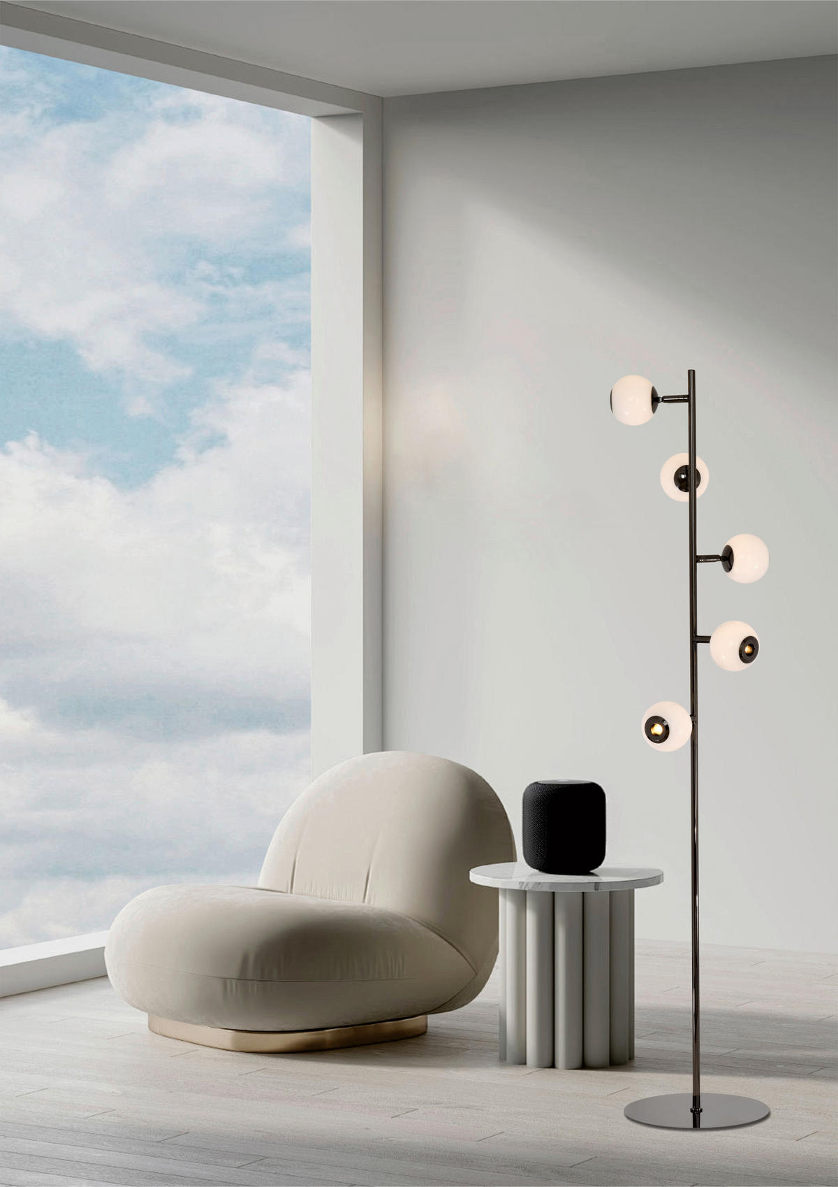 LED-STEHLEUCHTE Luberon 32,5/151/32,5 cm  - Schwarzchrom, Design, Glas/Kunststoff (32,5/151/32,5cm)