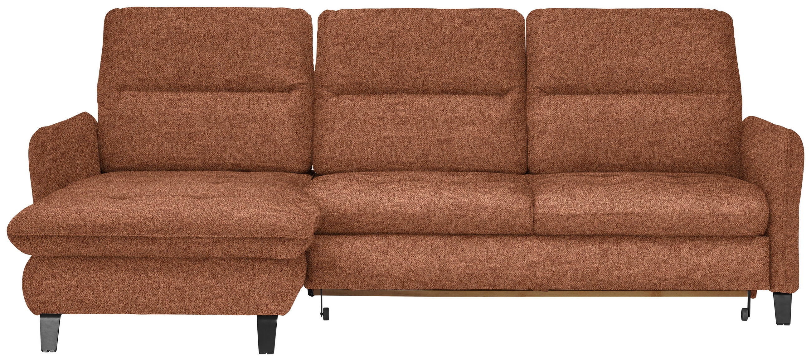 ECKSOFA Cognac Plüsch  - Cognac/Schwarz, KONVENTIONELL, Textil/Metall (190/254cm) - Livetastic