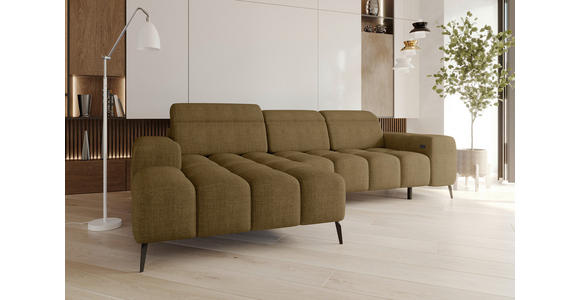 ECKSOFA Olivgrün Flachgewebe Rücken echt, Kopfteilverstellung, Sitztiefenverstellung  - Schwarz/Olivgrün, KONVENTIONELL, Kunststoff/Textil (171/273cm) - Carryhome