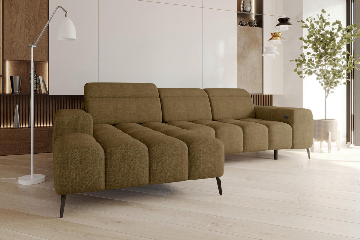 ECKSOFA Olivgrün Flachgewebe Rücken echt, Kopfteilverstellung, Sitztiefenverstellung  - Schwarz/Olivgrün, KONVENTIONELL, Kunststoff/Textil (171/273cm) - Carryhome