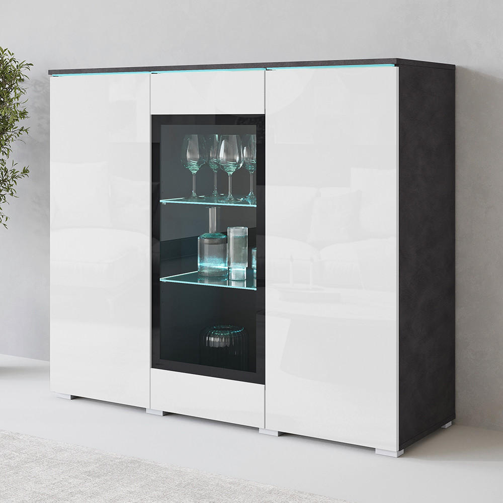 HIGHBOARD Vera in 120/103,3/39,5 cm - Weiß Hochglanz/Anthrazit, Trend, Glas/Holzwerkstoff (120/103,3/39,5cm) - P & B