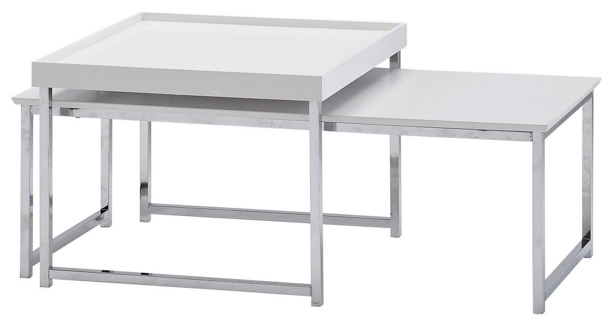 Set De Măsuțe Suprapuse din material pe bază de lemn, 110/37/48 cm - alb/culoare crom, Modern, metal/material pe bază de lemn (110/37/48cm) - MID.YOU