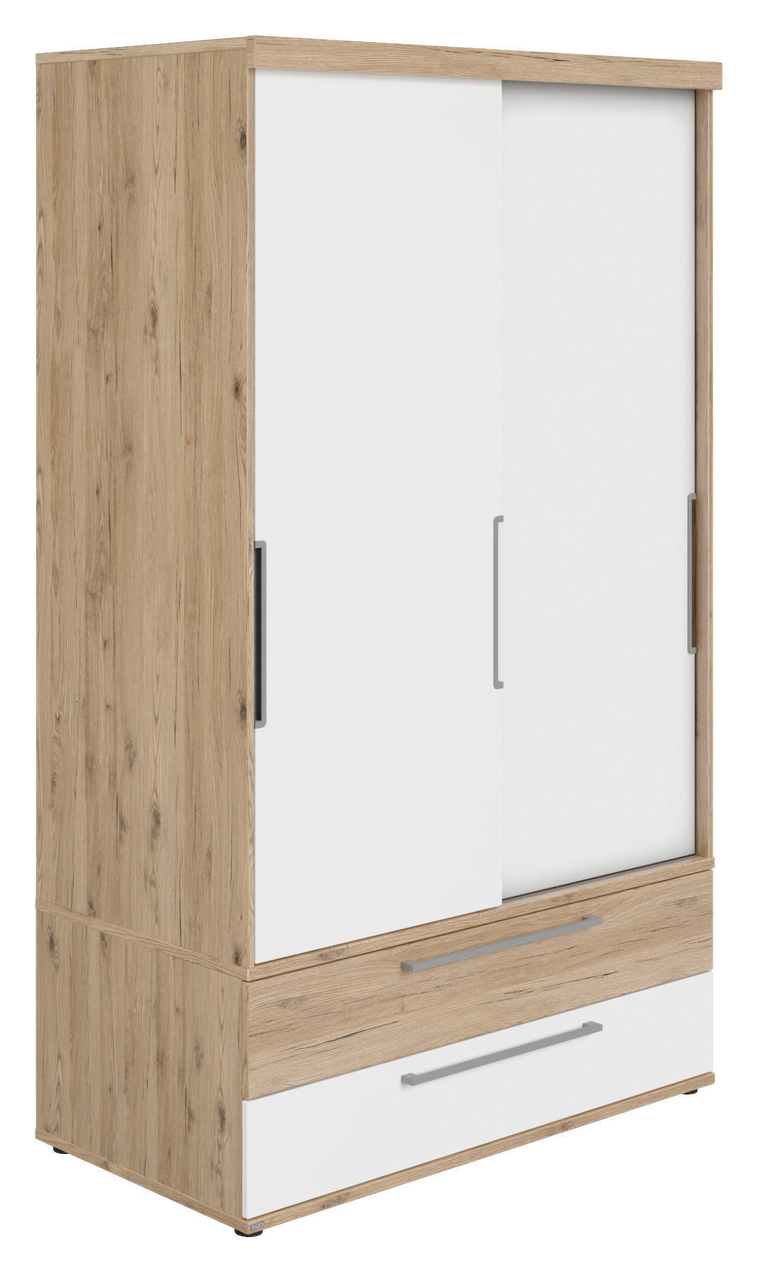 SCHIEBETÜRENSCHRANK 2-türig Weiß, Eichefarben  - Eichefarben/Silberfarben, Design, Holzwerkstoff/Metall (124/207/64cm) - Paidi