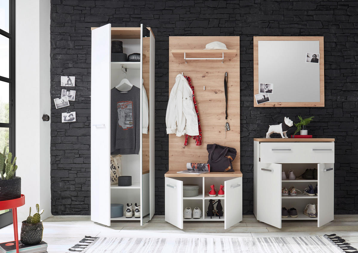 KLUPA ZA PREDSOBLJE  bijela, boje hrasta  drvni materijal  - bijela/srebrne boje, Konvencionalno, drvni materijal/plastika (78/50/38cm) - Xora