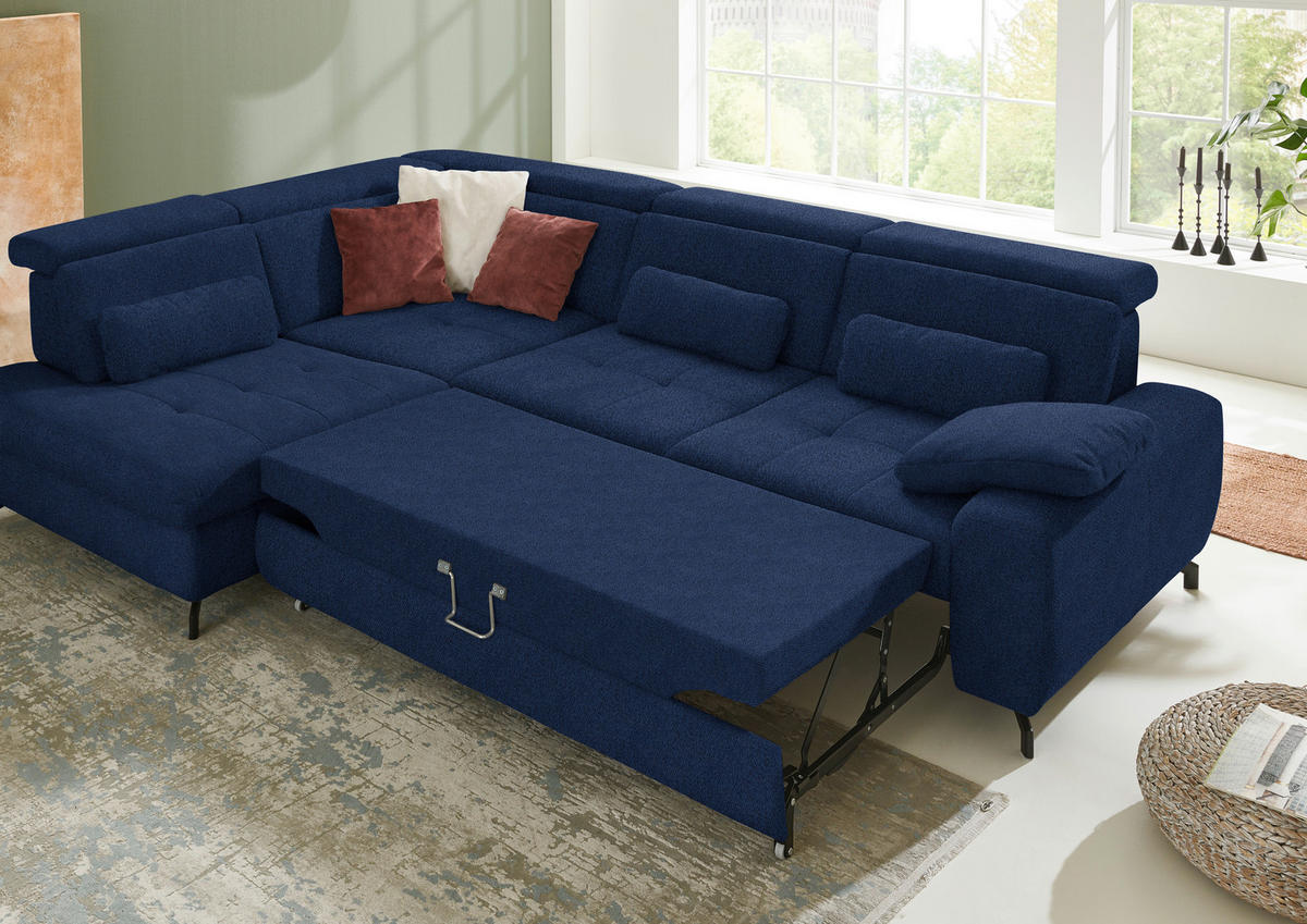 ECKSOFA in Chenille Dunkelblau  - Schwarz/Dunkelblau, Design, Textil/Metall (220/310cm) - Beldomo Style