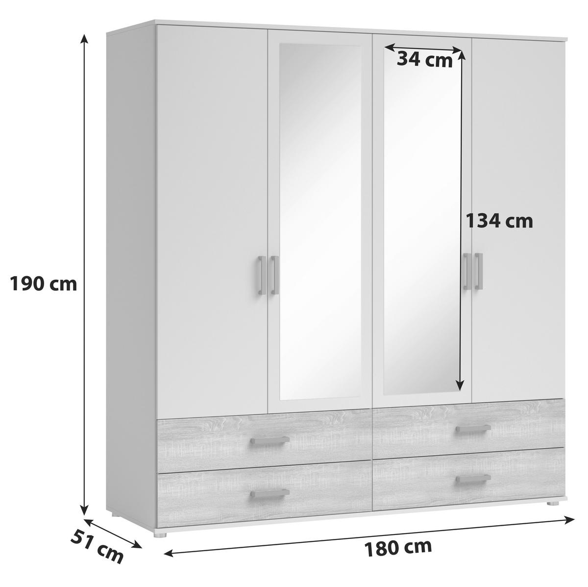DREHTÜRENSCHRANK in Weiss, Sonoma Eiche  - Weiss/Alufarben, Modern, Holzwerkstoff/Kunststoff (180/190cm) - MID.YOU