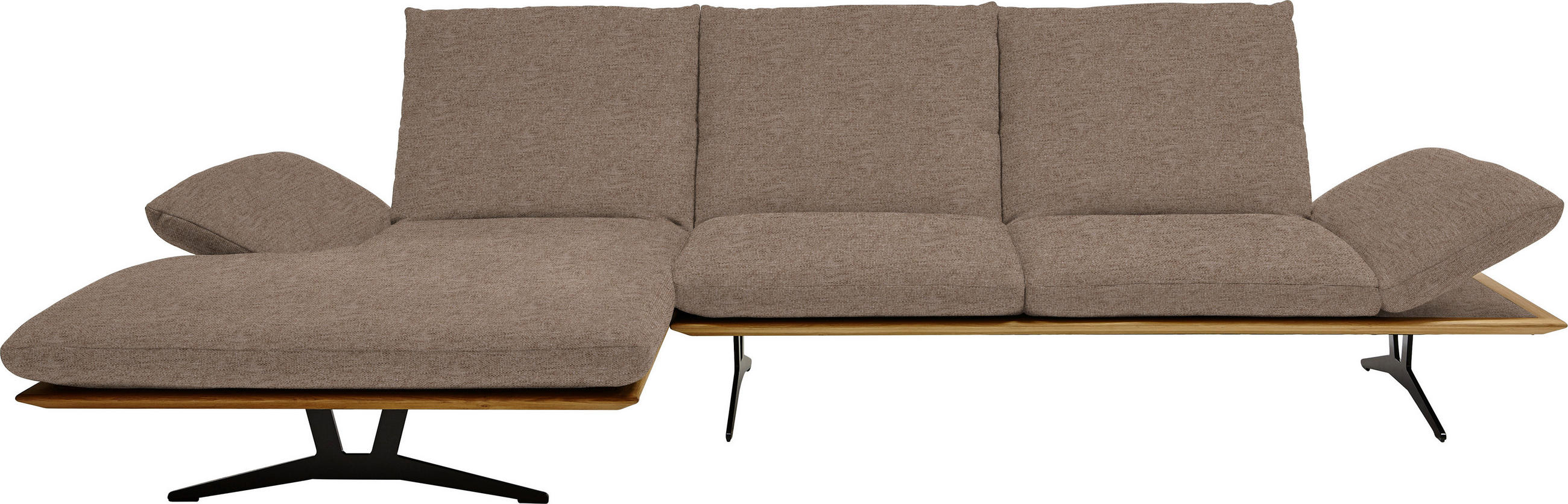 ECKSOFA in Flachgewebe Hellbraun  - Hellbraun/Schwarz, Design, Holz/Textil (159/314cm) - Dieter Knoll