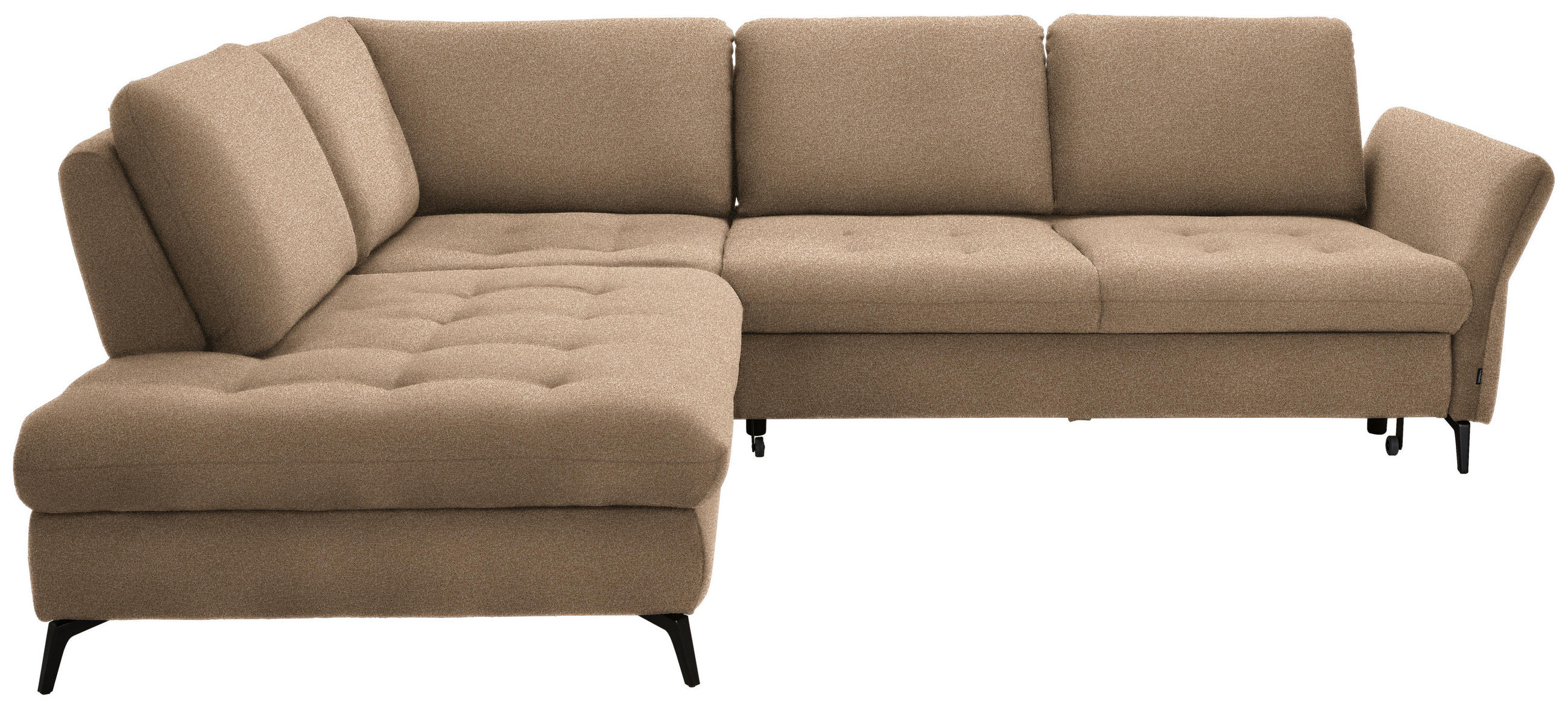 ECKSOFA Hellbraun Bouclé  - Hellbraun/Schwarz, Natur, Textil/Metall (233/288cm) - Valnatura