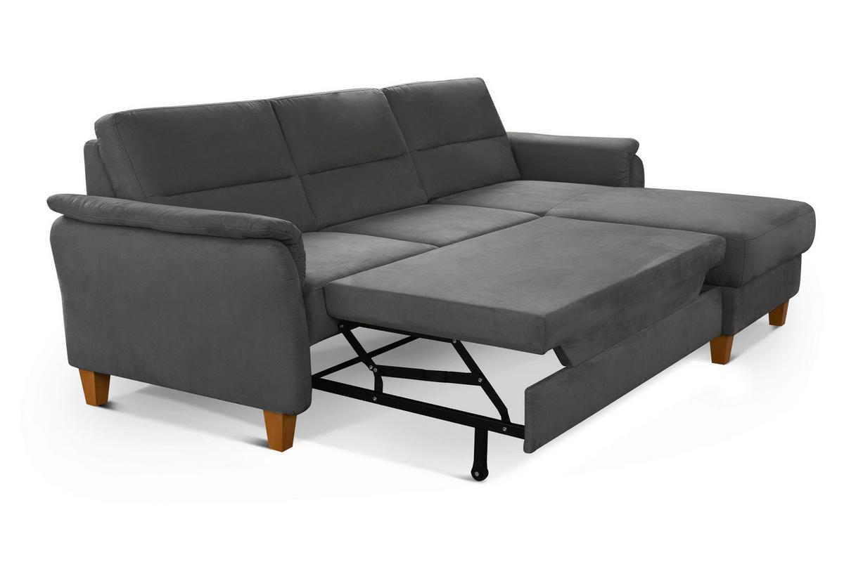 ECKSOFA in Mikrofaser Grau  - Eichefarben/Grau, Konventionell, Holz/Textil (244/163cm) - Sit & More