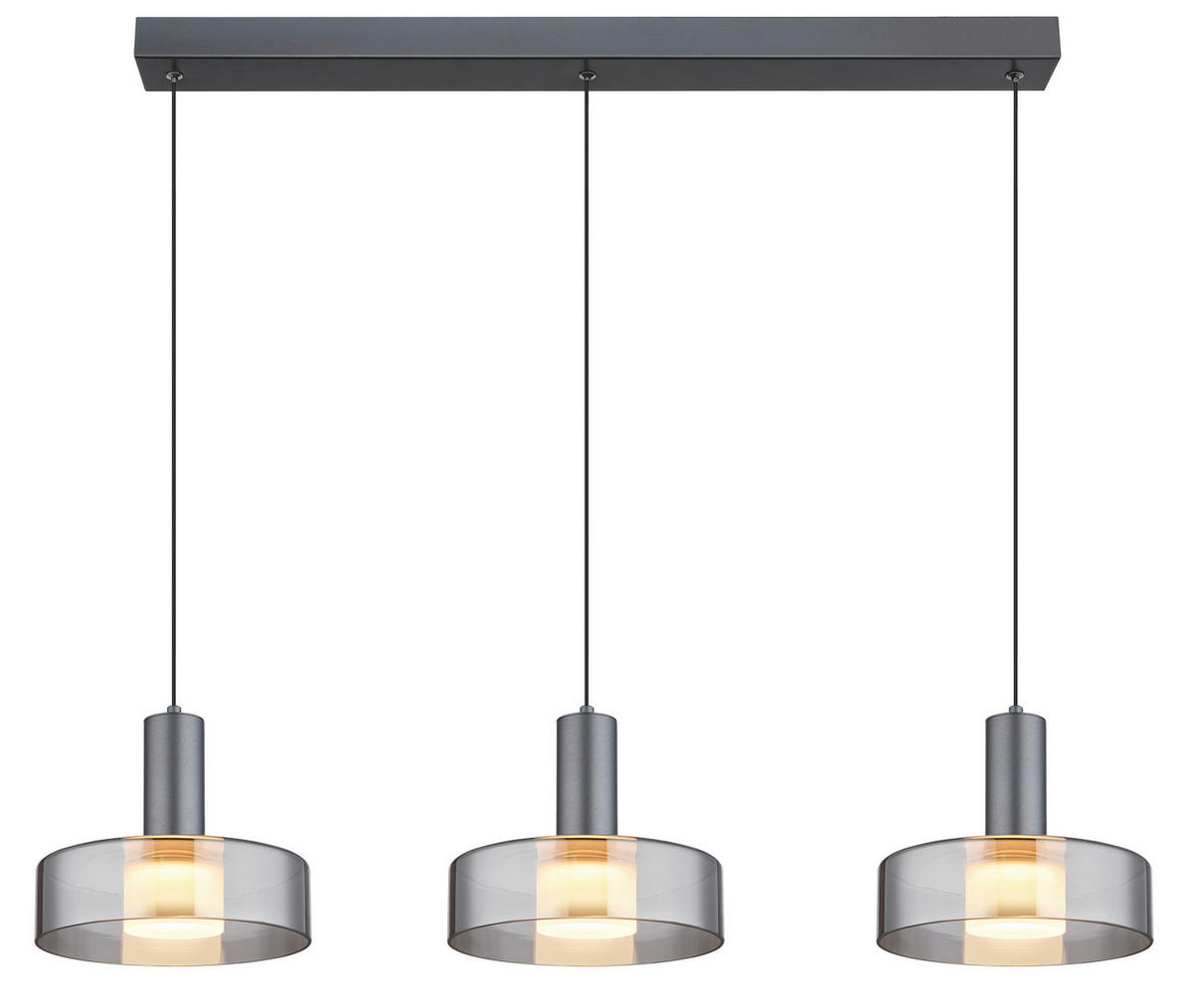 LED-HÄNGELEUCHTE 90/22/150 cm  - Schwarz/Grau, Design, Glas/Kunststoff (90/22/150cm) - Globo