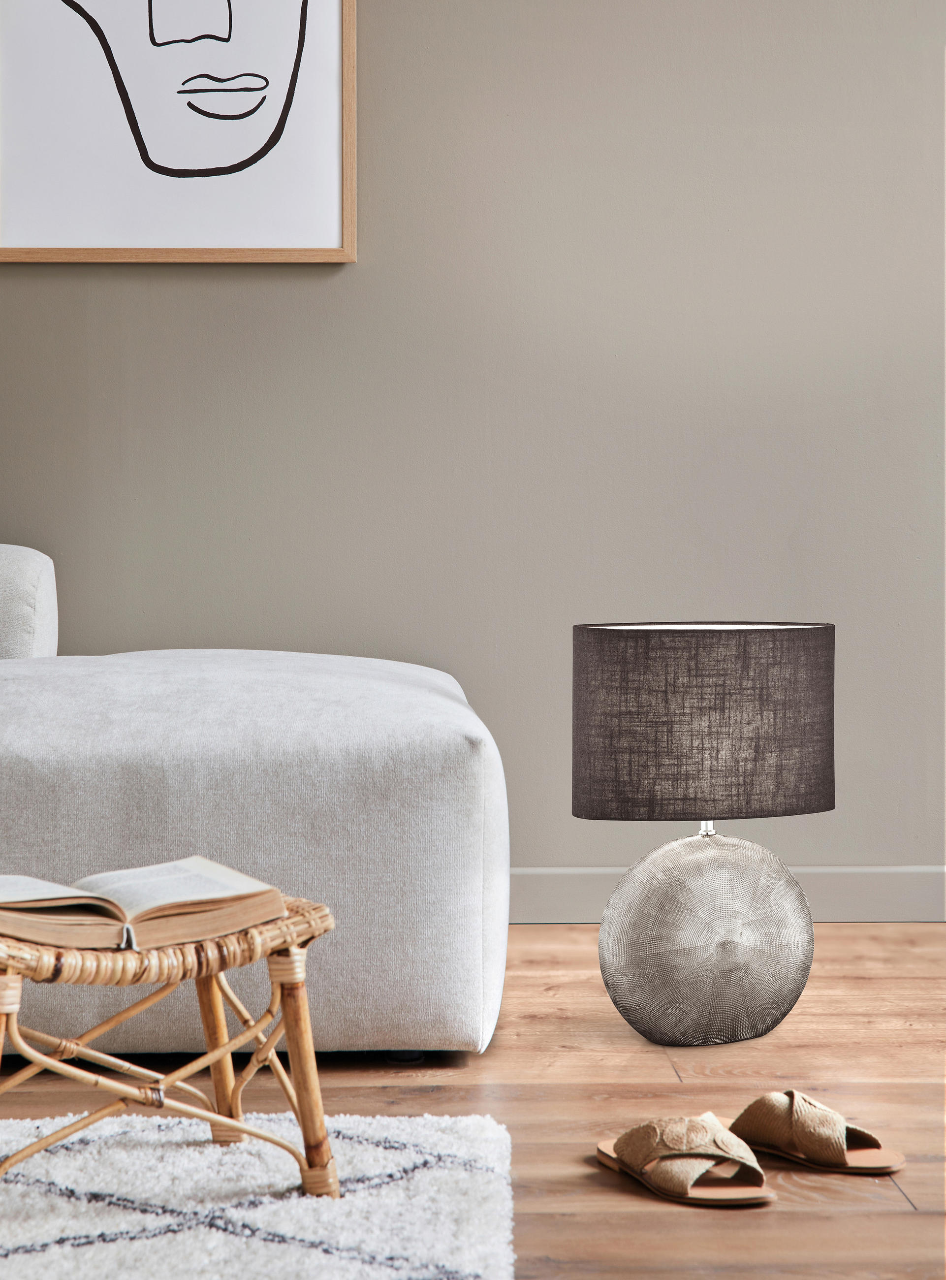 BORDSLAMPA Foro 34/17/53 cm   - silver/antracit, Design, textil/keramik (34/17/53cm) - Fischer & Honsel
