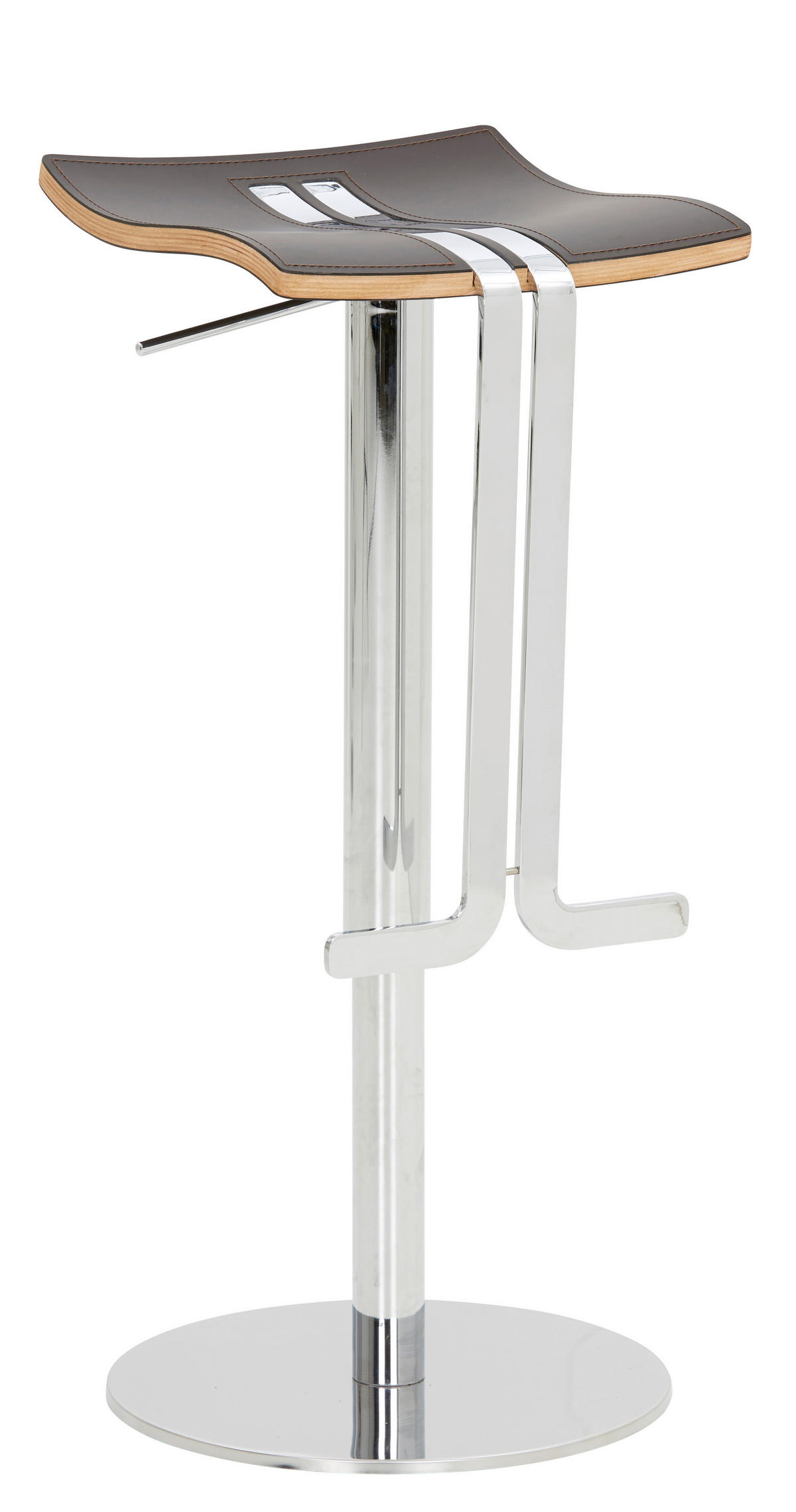 BARHOCKER in Metall, Leder Chromfarben, Mokka  - Chromfarben/Mokka, Design, Leder/Metall (36/58-85/34cm) - Novel