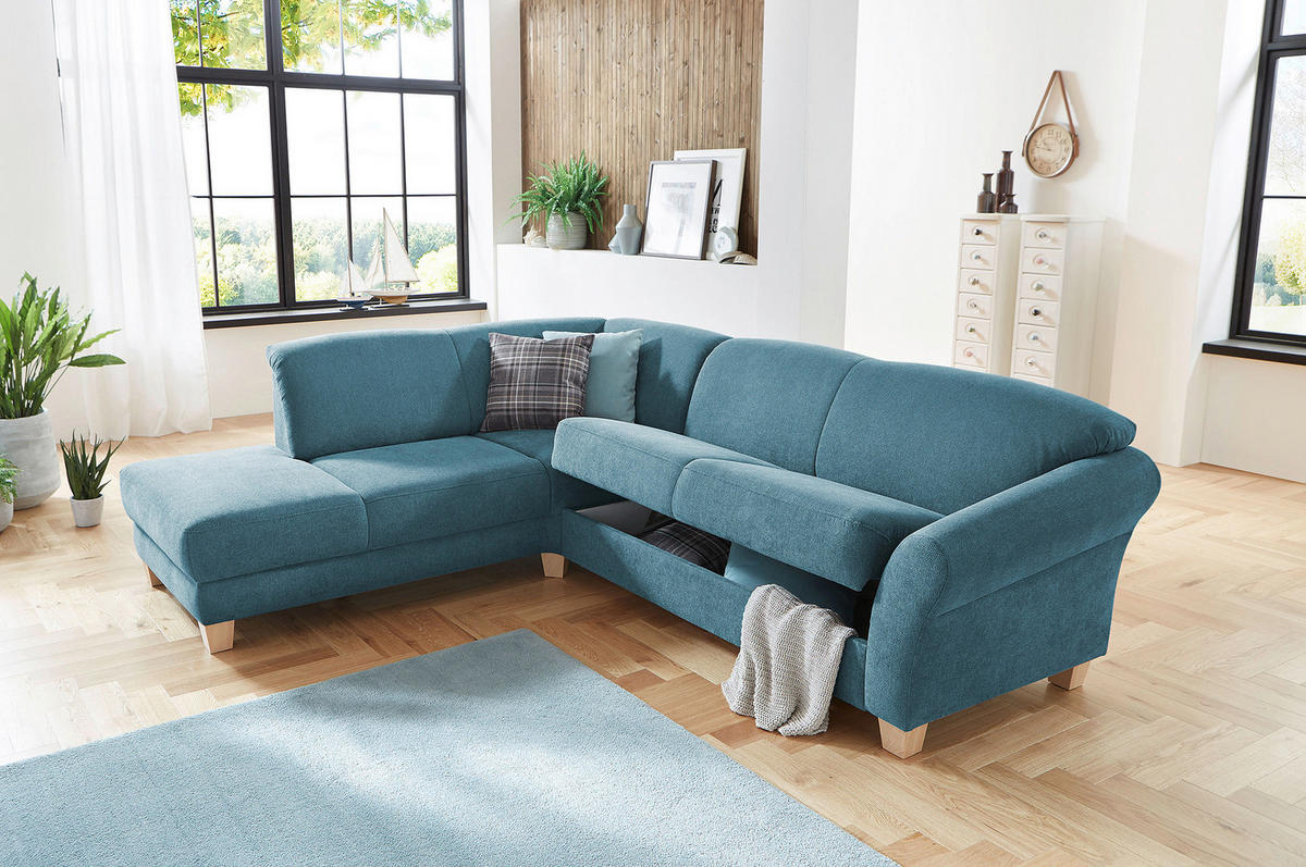 ECKSOFA in Flachgewebe Petrol  - Petrol/Naturfarben, Konventionell, Holz/Textil (212/257cm) - Sit & More