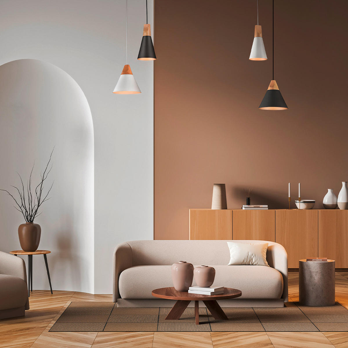 PENDELLEUCHTE Pendant 14/16.5 cm   - Grau, Trend, Holz/Metall (14/16.5cm) - MAYTONI