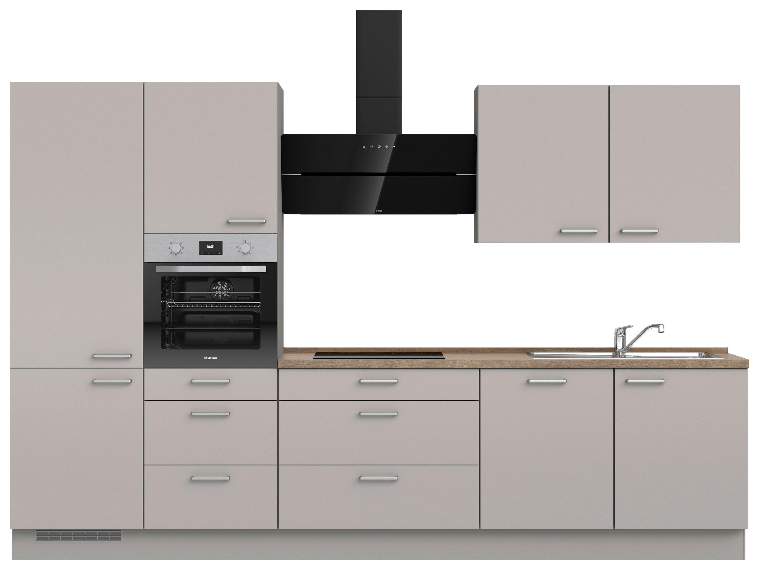 KÜCHENLEERBLOCK 330 cm   in Grau, Eiche dunkel  - Eiche dunkel/Edelstahlfarben, MODERN, Holzwerkstoff/Metall (330cm) - Nobilia