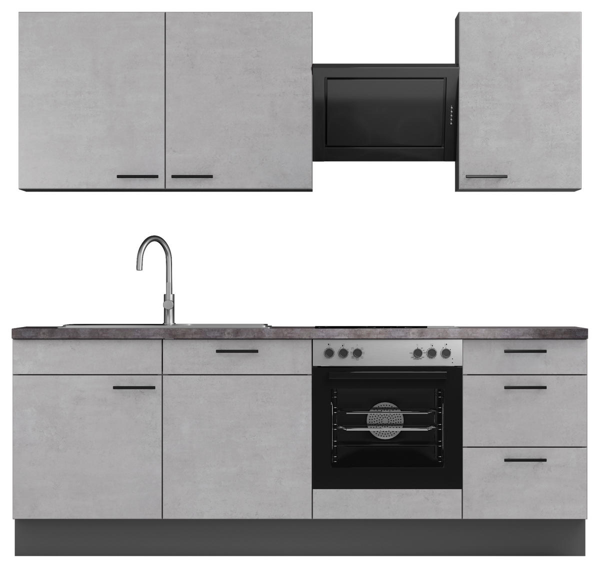KÜCHENBLOCK 230 cm   in Graphitfarben, Hellgrau  - Dunkelgrau/Hellgrau, MODERN, Holzwerkstoff/Metall (230cm) - Xora