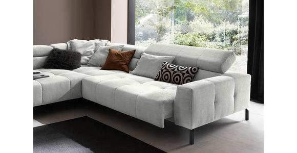 ECKSOFA Hellgrau Cord Rücken echt, Kopfteilverstellung, Sitzvorzug  - Hellgrau/Schwarz, KONVENTIONELL, Textil/Metall (219/311cm) - Hom`in