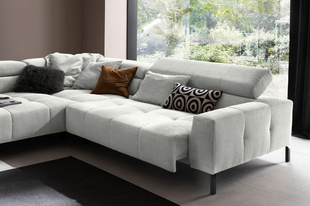 ECKSOFA in Cord Hellgrau  - Hellgrau/Schwarz, Konventionell, Textil/Metall (219/311cm) - Hom`in