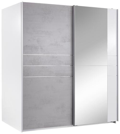SKJUTDÖRRSGARDEROB 180/198/64 cm 2-dörrar - vit/aluminiumfärg, Modern, metall/trämaterial (180/198/64cm) - MID.YOU