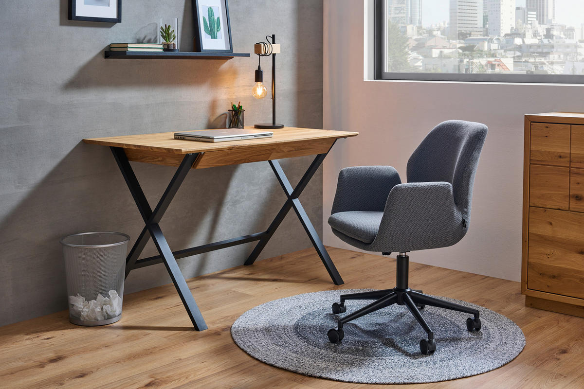 SCHREIBTISCH 120/65/76 cm  in Schwarz, Eichefarben  - Eichefarben/Schwarz, Natur, Holz/Metall (120/65/76cm) - Linea Natura