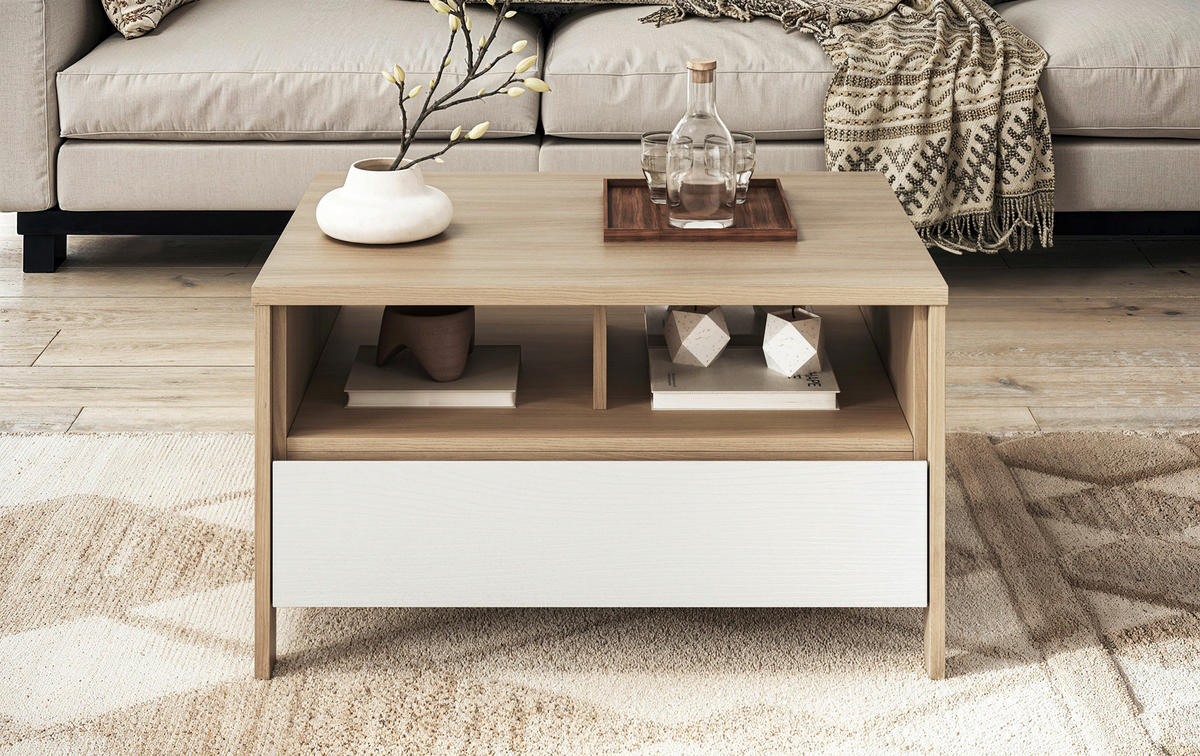 COUCHTISCH rechteckig Weiß  - Eichefarben/Weiß, Design, Holzwerkstoff (80/46/60cm) - MID.YOU