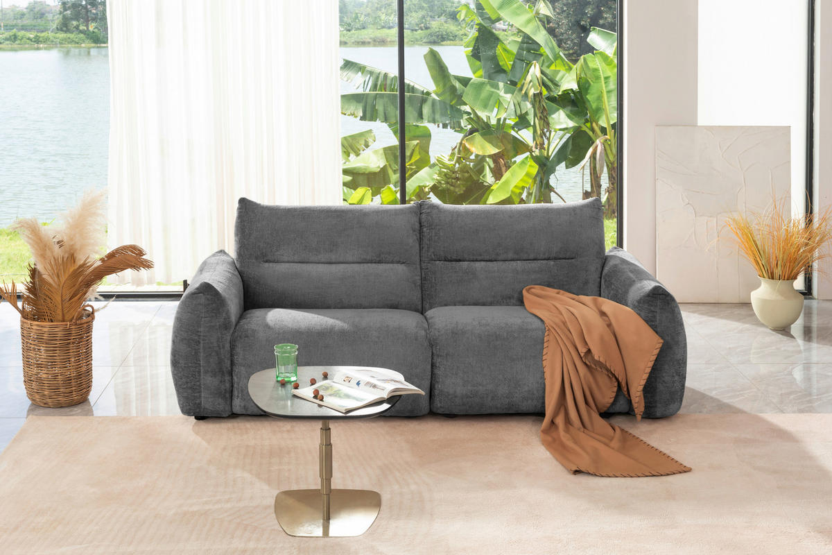2-SITZER-SOFA Chenille Anthrazit  - Anthrazit/Schwarz, MODERN, Kunststoff/Textil (216/89/92cm) - MID.YOU