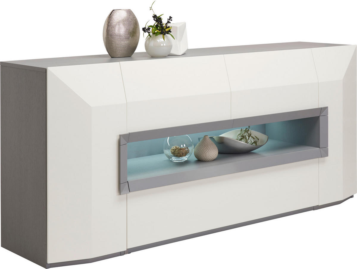 SIDEBOARD Porto  in 200/90/52 cm  - Hellgrau/Schwarz, Design, Holz/Holzwerkstoff (200/90/52cm) - Ambiente