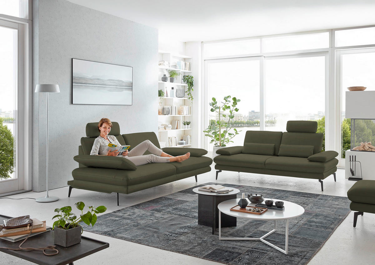 3-SITZER-SOFA in Echtleder Grün  - Schwarz/Grün, Design, Leder/Metall (222/86/104cm) - Dieter Knoll