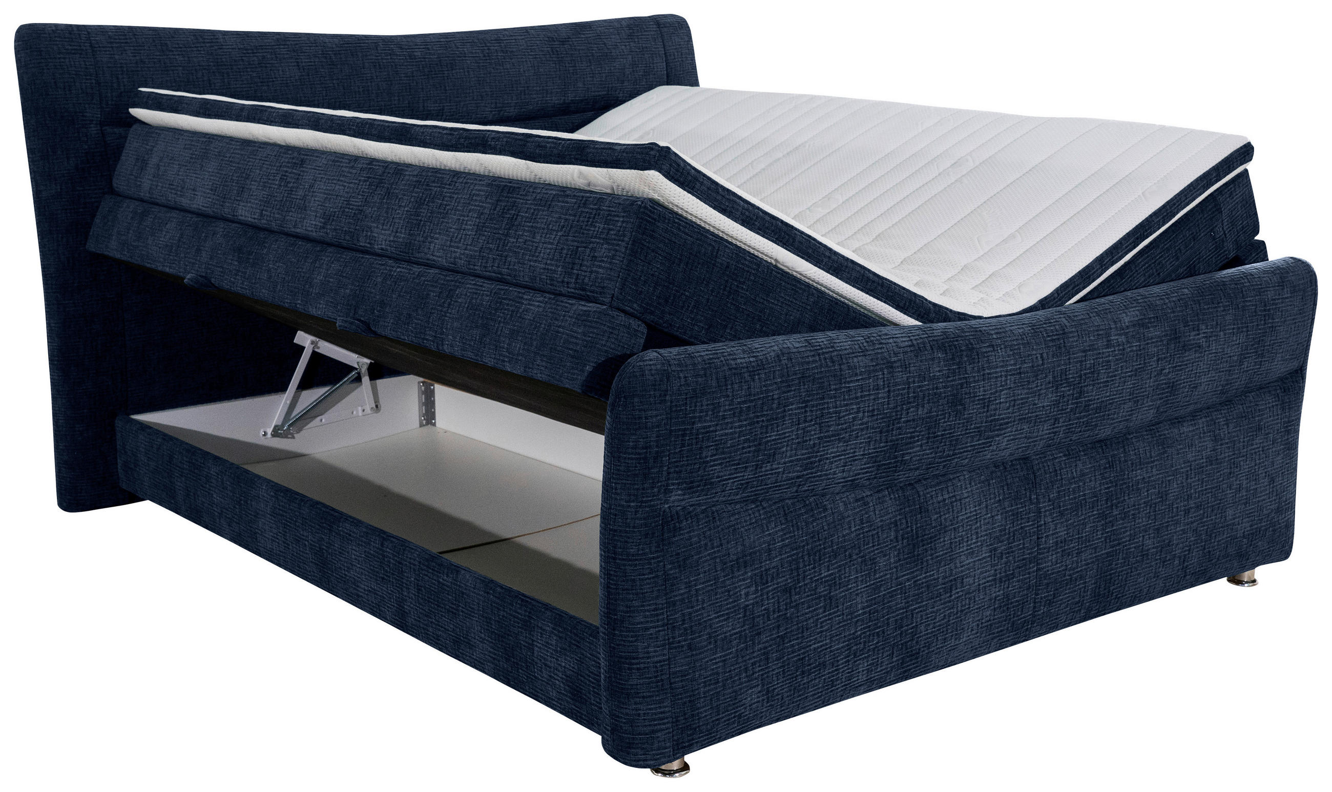 BOXSPRINGBETT 180/200 cm  in Dunkelblau  - Chromfarben/Dunkelblau, Konventionell, Textil/Metall (180/200cm) - Esposa