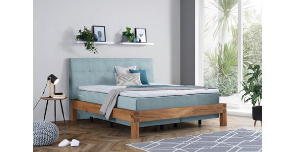 BOXSPRINGBETT 180/200 cm  in Eichefarben, Hellblau  - Eichefarben/Schwarz, Natur, Holz/Holzwerkstoff (180/200cm) - Linea Natura