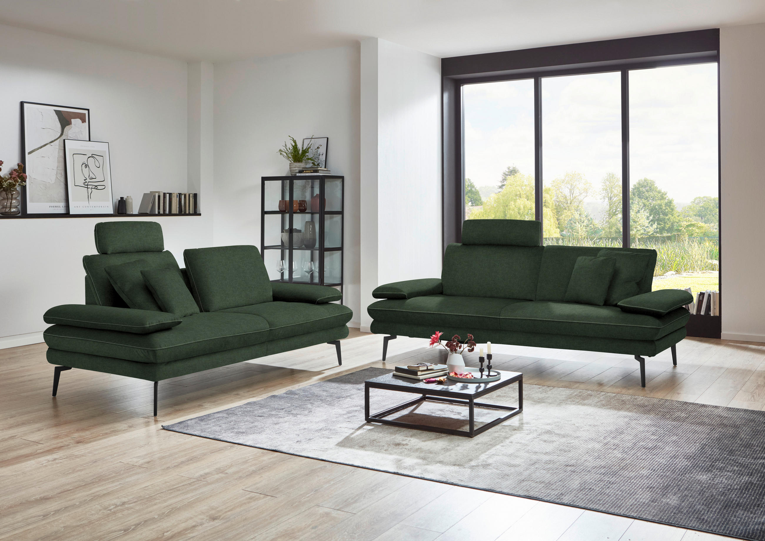 2,5-SITZER in Velours Olivgrün  - Beige/Schwarz, Design, Textil/Metall (196/89/104cm) - Dieter Knoll