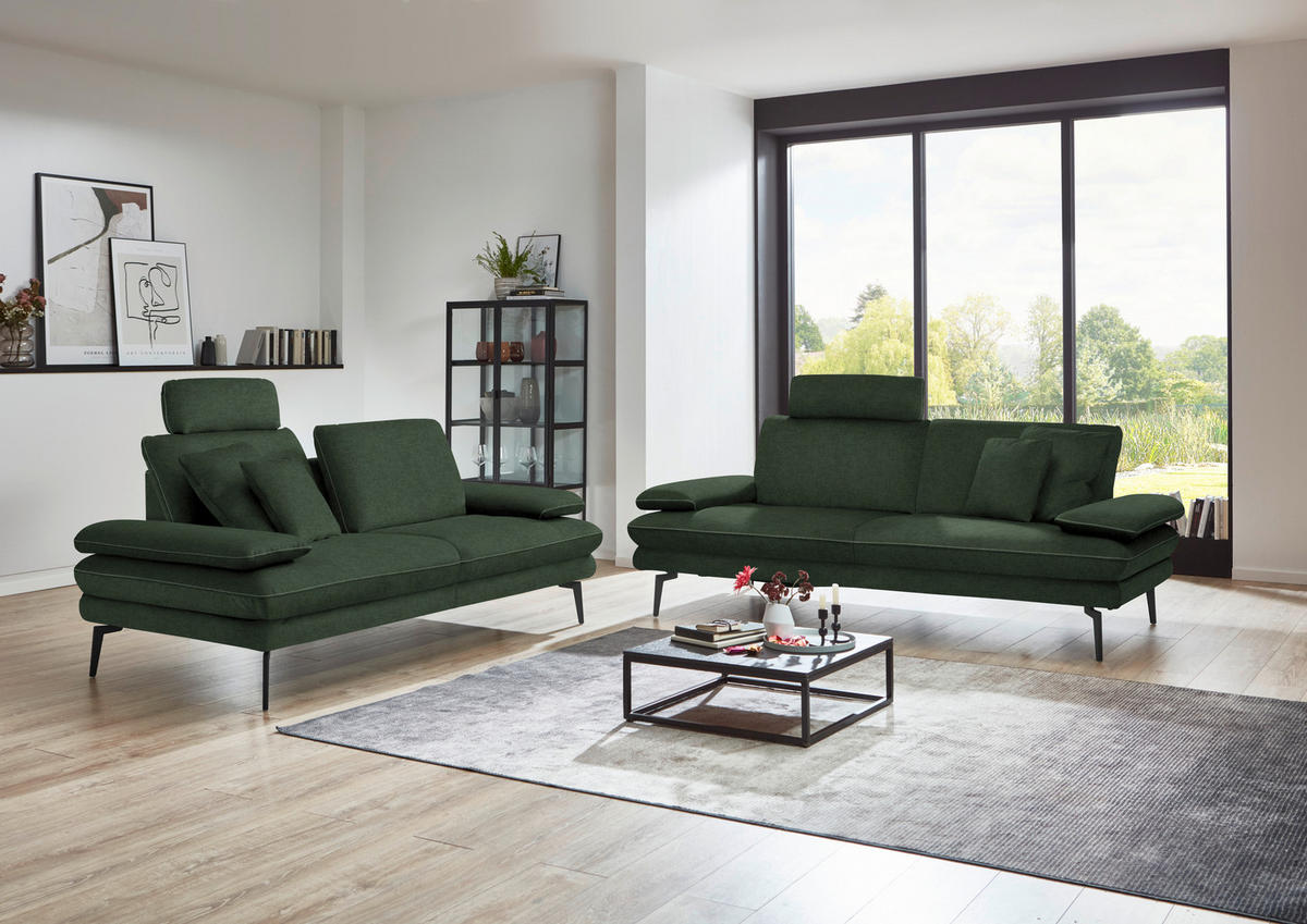 2,5-SITZER in Velours Olivgrün  - Beige/Schwarz, Design, Textil/Metall (196/89/104cm) - Dieter Knoll