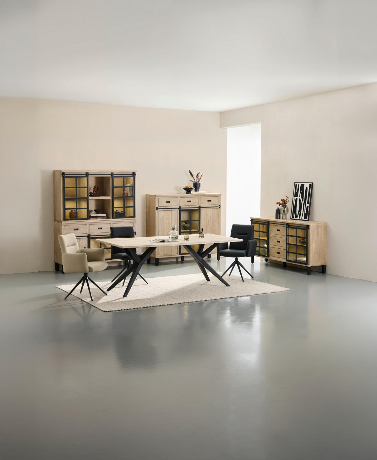 SIDEBOARD  175/90/42 cm 3 Schublade(n)  - Graubraun/Schwarz, LIFESTYLE, Glas/Holz (175/90/42cm) - Landscape