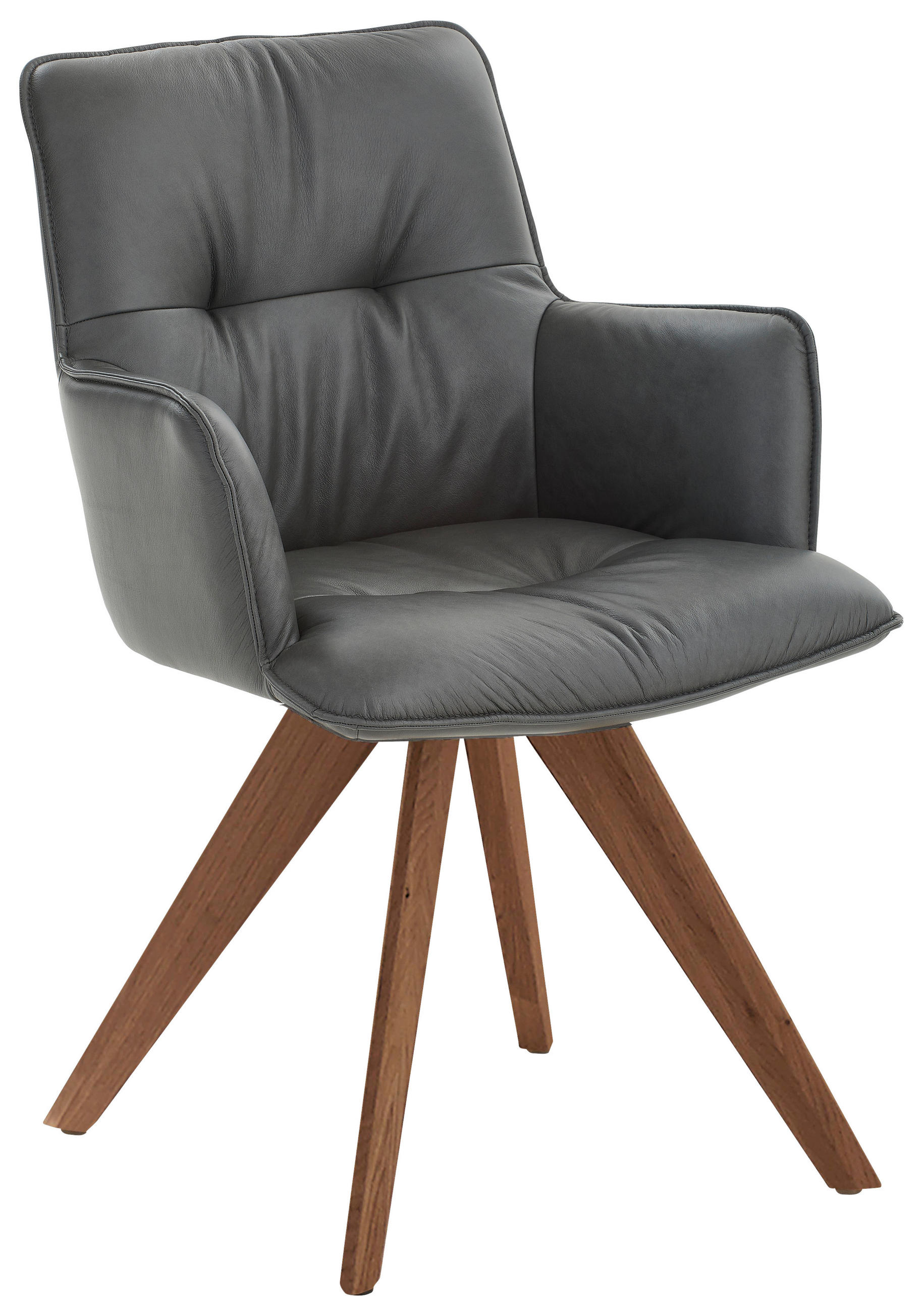 ARMLEHNSTUHL in Holz, Leder Anthrazit, Nussbaumfarben  - Anthrazit/Nussbaumfarben, Design, Leder/Holz (59/89/63cm) - Dieter Knoll