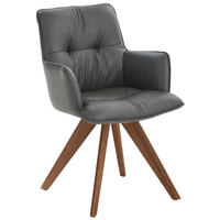 ARMLEHNSTUHL  in Echtleder pigmentiert  - Anthrazit/Nussbaumfarben, Design, Leder/Holz (59/89/63cm) - Dieter Knoll