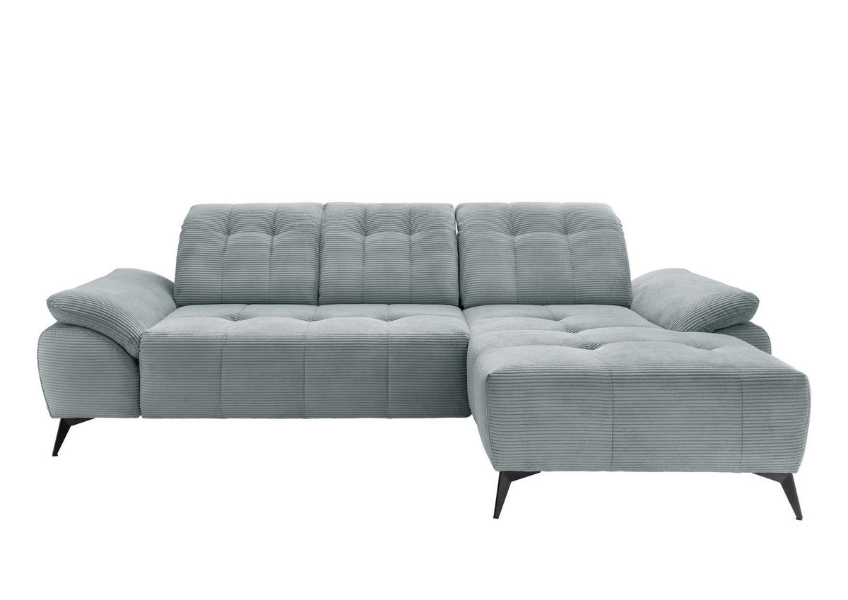 ECKSOFA FIORE in Cord Hellblau Kopfteilverstellung, Sitzvorzug  280/180 cm  - Schwarz/Hellblau, MODERN, Textil/Metall (280/180cm) - Livetastic