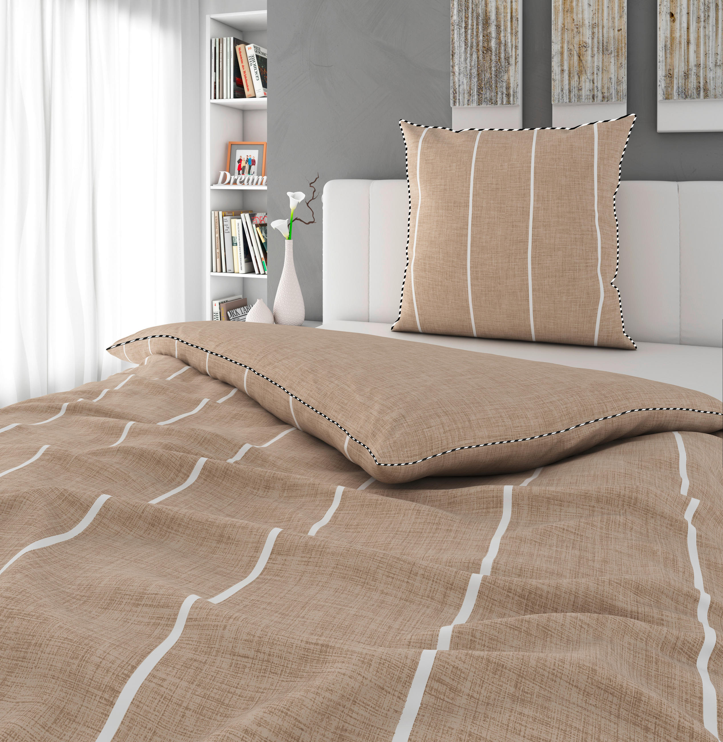 WENDEBETTWÄSCHE Renforcé 135/200 cm - Taupe, KONVENTIONELL, Textil (135/200cm) - Novel
