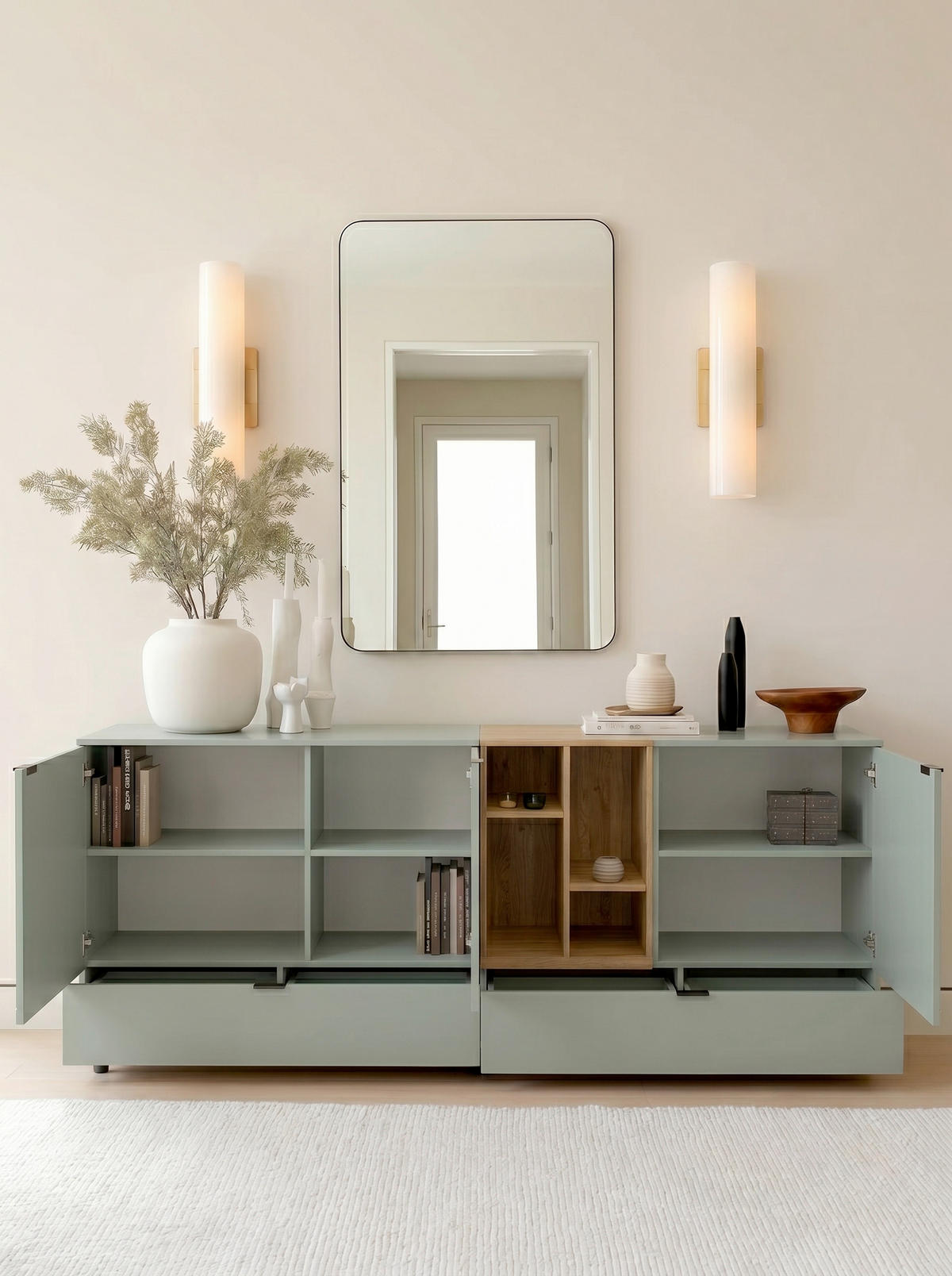 SIDEBOARD Eichefarben, Salbeigrün  210,4/89,4/42 cm  - Eichefarben/Salbeigrün, Modern, Holzwerkstoff/Metall (210,4/89,4/42cm) - Carryhome