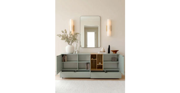 SIDEBOARD  210,4/89,4/42 cm 2 Schublade(n)  - Eichefarben/Salbeigrün, MODERN, Holzwerkstoff/Metall (210,4/89,4/42cm) - Carryhome