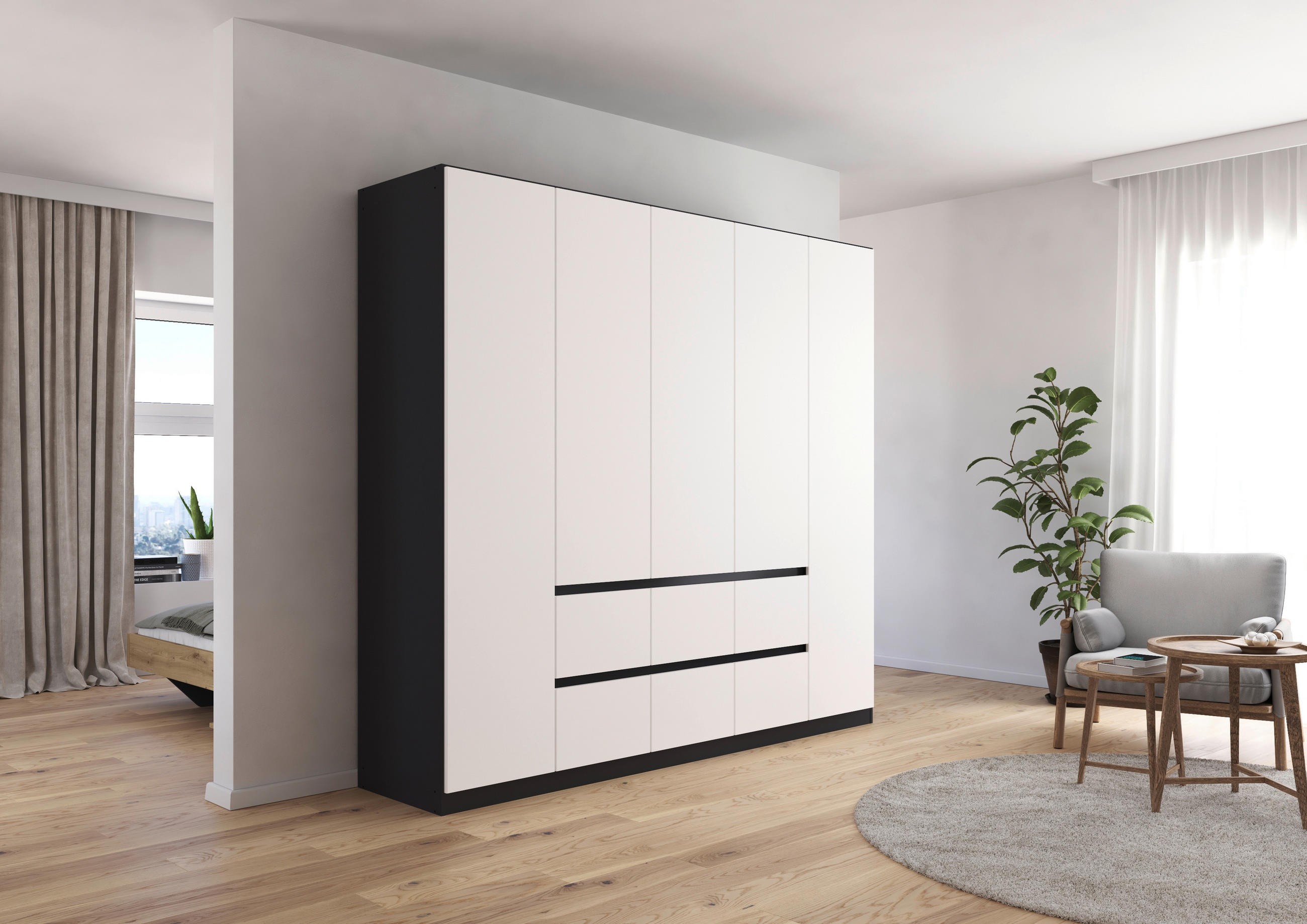 DREHTÜRENSCHRANK in Grau, Weiss  - Weiss/Grau, Basics, Holzwerkstoff (226/210/54cm) - Rauch Möbel