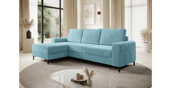 ECKSOFA Türkis Cord  - Türkis/Schwarz, KONVENTIONELL, Textil/Metall (150/240cm) - Carryhome